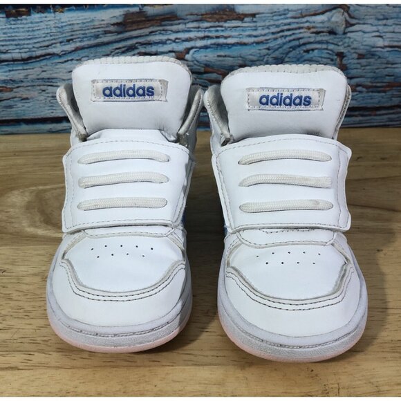 ADIDAS Shoes Hoops White Blue And Pink High Top Girls Size 8 - Picture 2 of 7